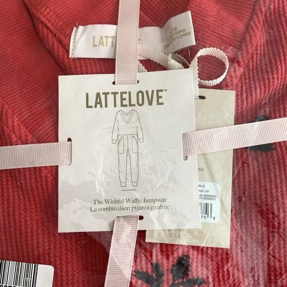 Lattelove The Wishful Waffle Jumpsuit Red Thermal Pajamas Size Large New - Picture 5 of 8